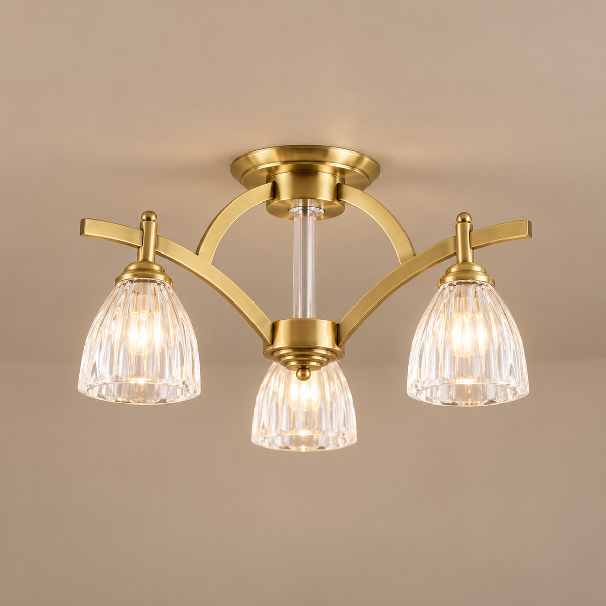 Kupfer- und Glas-Deckenleuchte mit Halbeinbau | Design CLNN2200