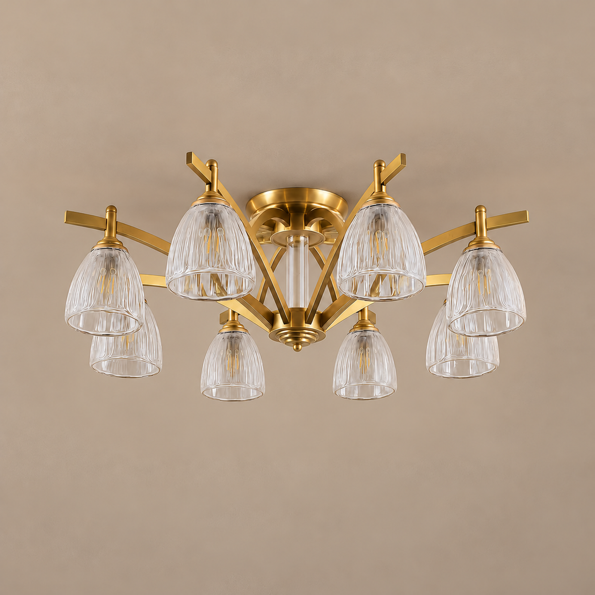 Kupfer- und Glas-Deckenleuchte mit Halbeinbau | Design CLNN2200