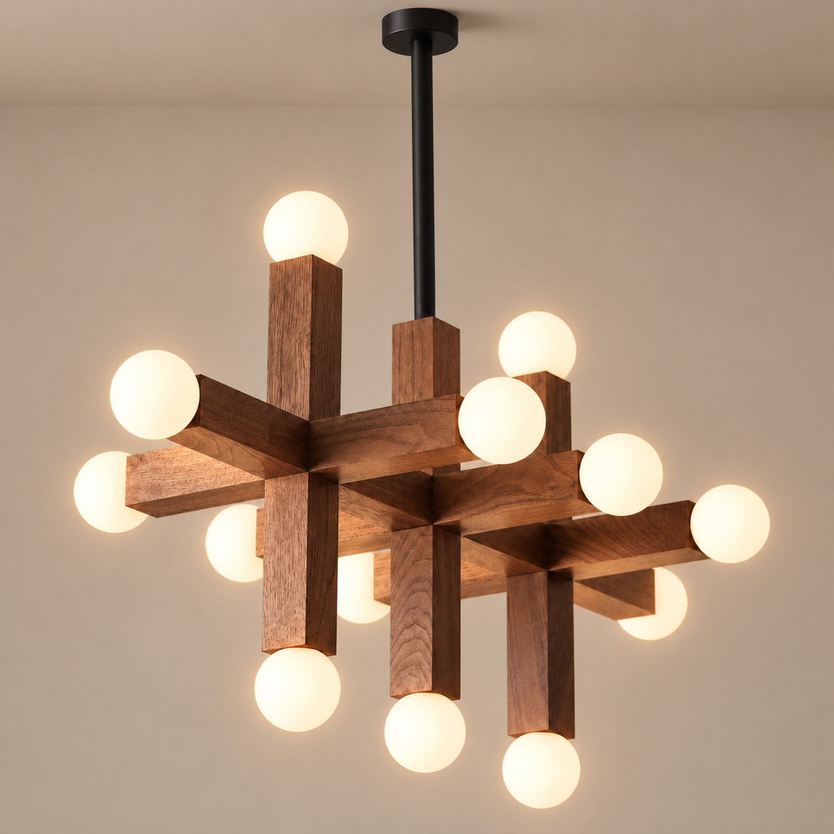 3-Link Wood & Glass Chandelier | CLVGT0281