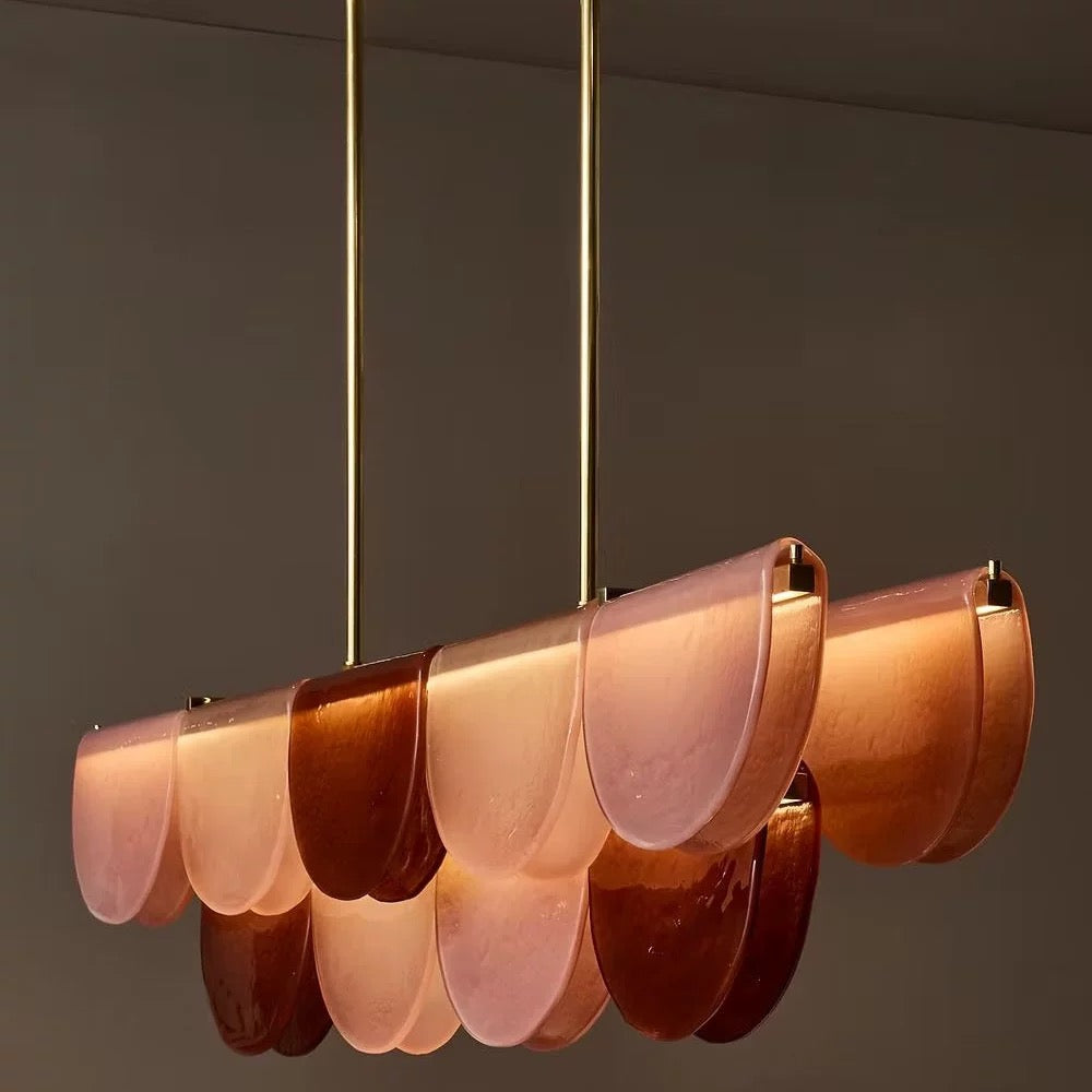 Petalo Linear Chandelier — Hand-Blown Burgundy Glass & Brass | CL89AGPET