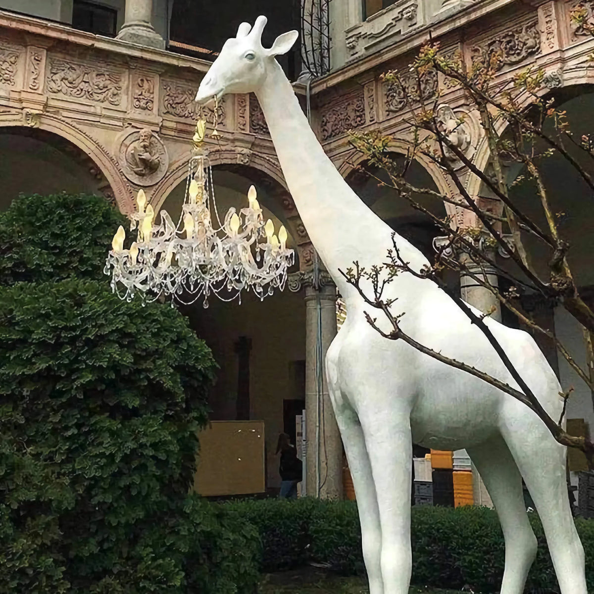 13ft White Giraffe Sculpture Lamp with Crystal Chandelier | Statement Floor Living Room & Lobby Casalolalights Luxury
