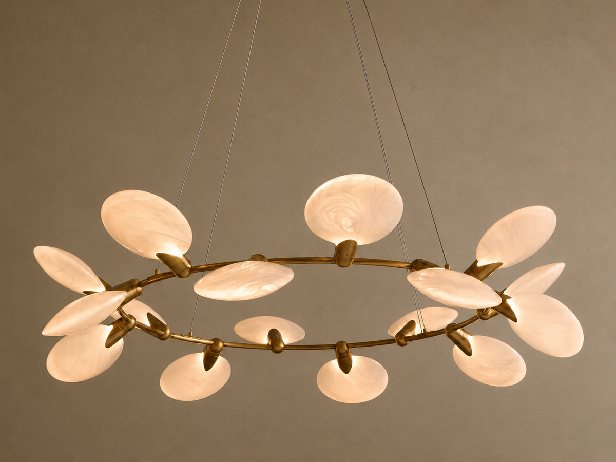 Large Glass Disc Chandelier for Dining Room | 16 Light 60 Inch Petal Discs Solid Brass Mid-century Casalolalights