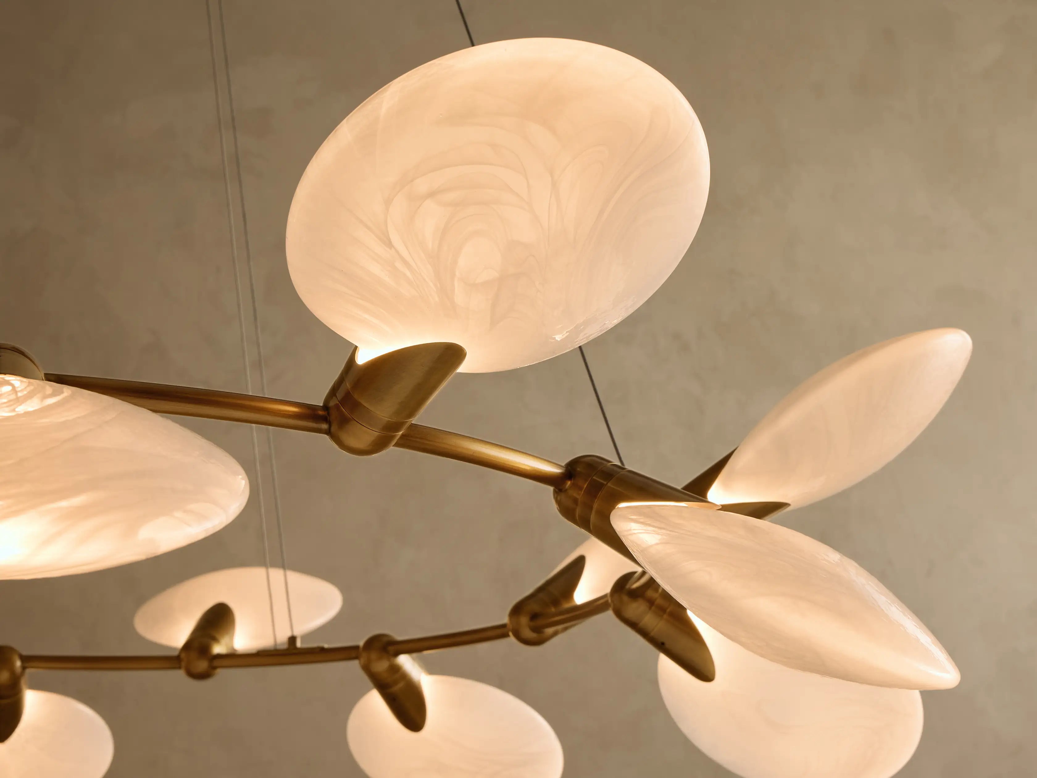 Large Glass Disc Chandelier for Dining Room | 16 Light 60 Inch Petal Discs Solid Brass Mid-century Casalolalights