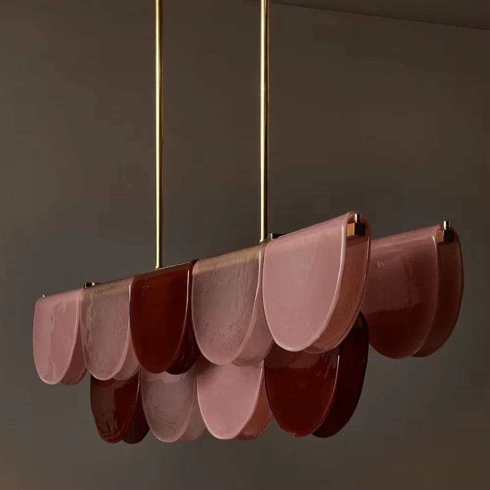 Petalo Linear Chandelier — Hand-Blown Burgundy Glass & Brass | CL89AGPET