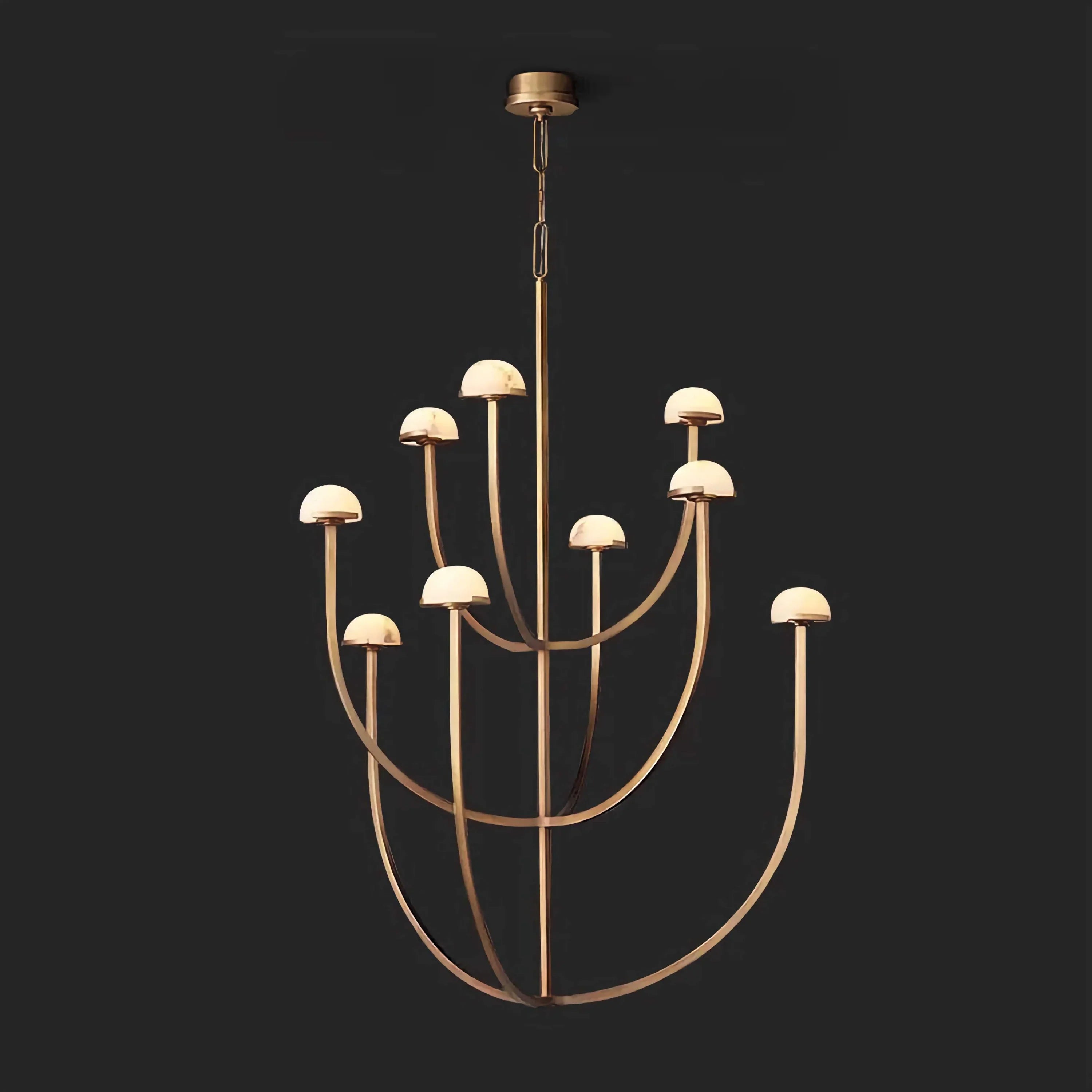 Modern Tiered Brass and Marble Chandelier – 3 Arched Lighting for Living Room or Dining