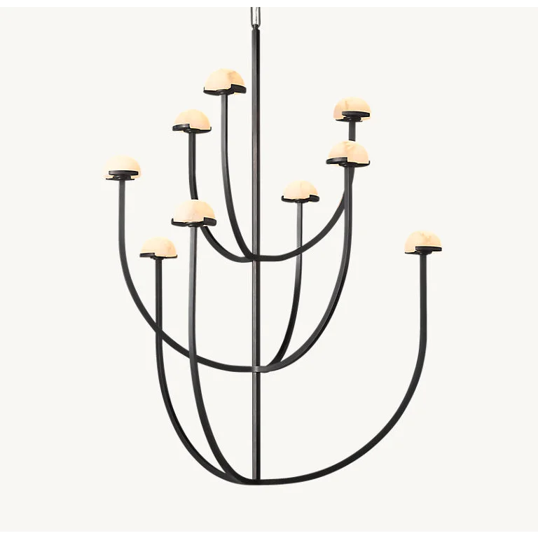 Modern Tiered Brass and Marble Chandelier – 3 Arched Lighting for Living Room or Dining
