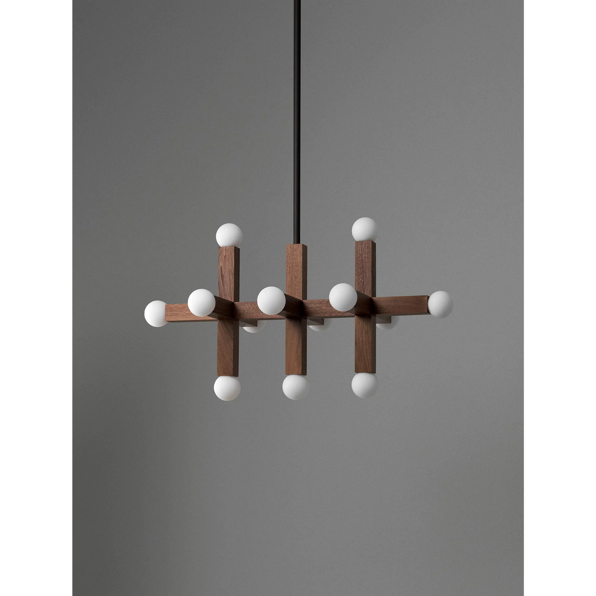 Wood & Opal Glass Grid Chandelier | 13-light Architectural Wood-beam Japandi Dining Foyer Casalolalights Luxury Lamps