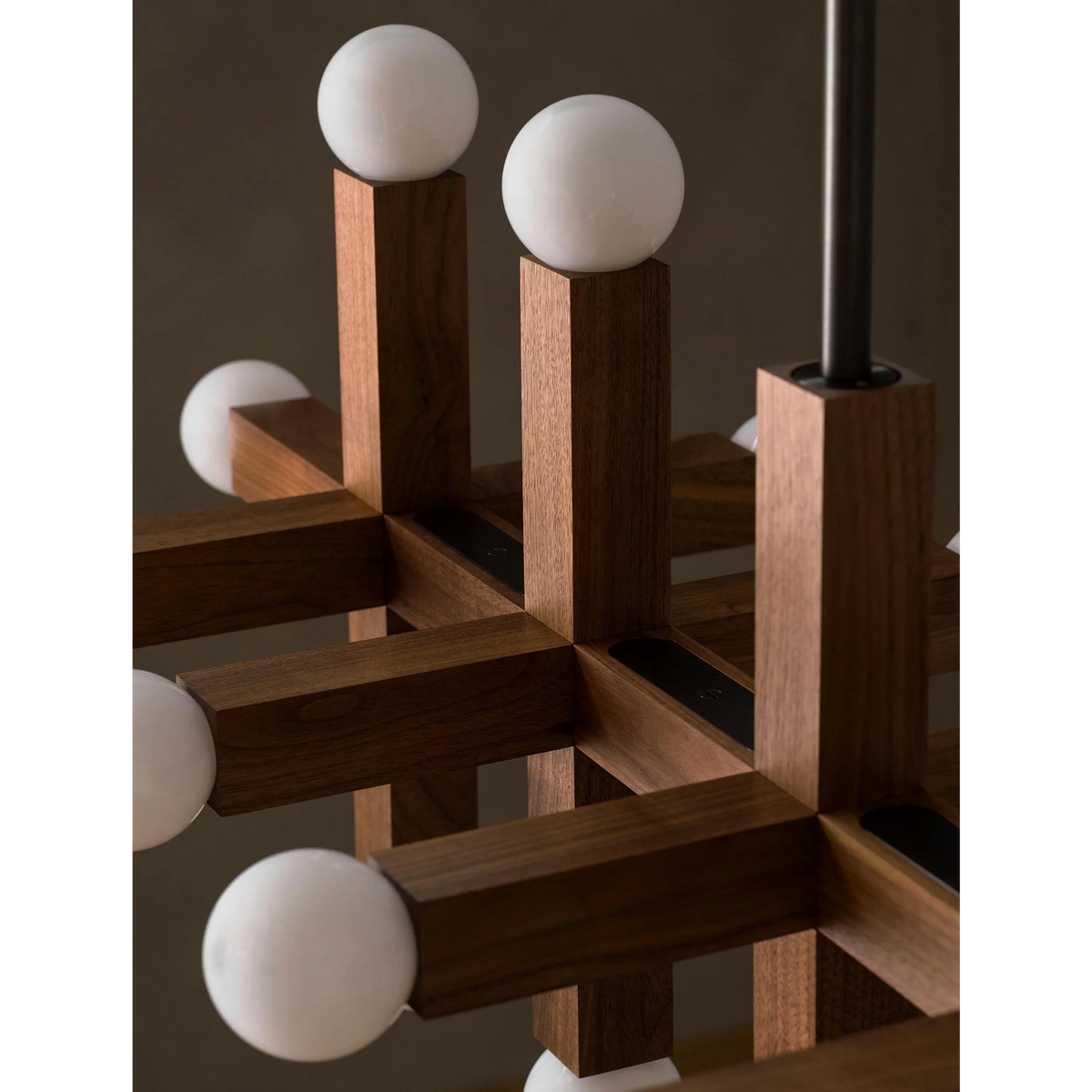 Wood & Opal Glass Grid Chandelier | 13-light Architectural Wood-beam Japandi Dining Foyer Casalolalights Luxury Lamps