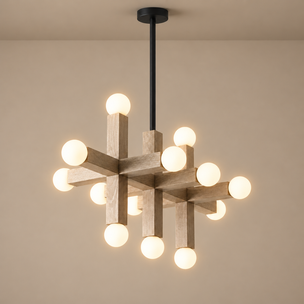 Wood Chandelier - 3-link 13 Glass Globes | Casalola Lights Luxury Lamps for Interior Designers