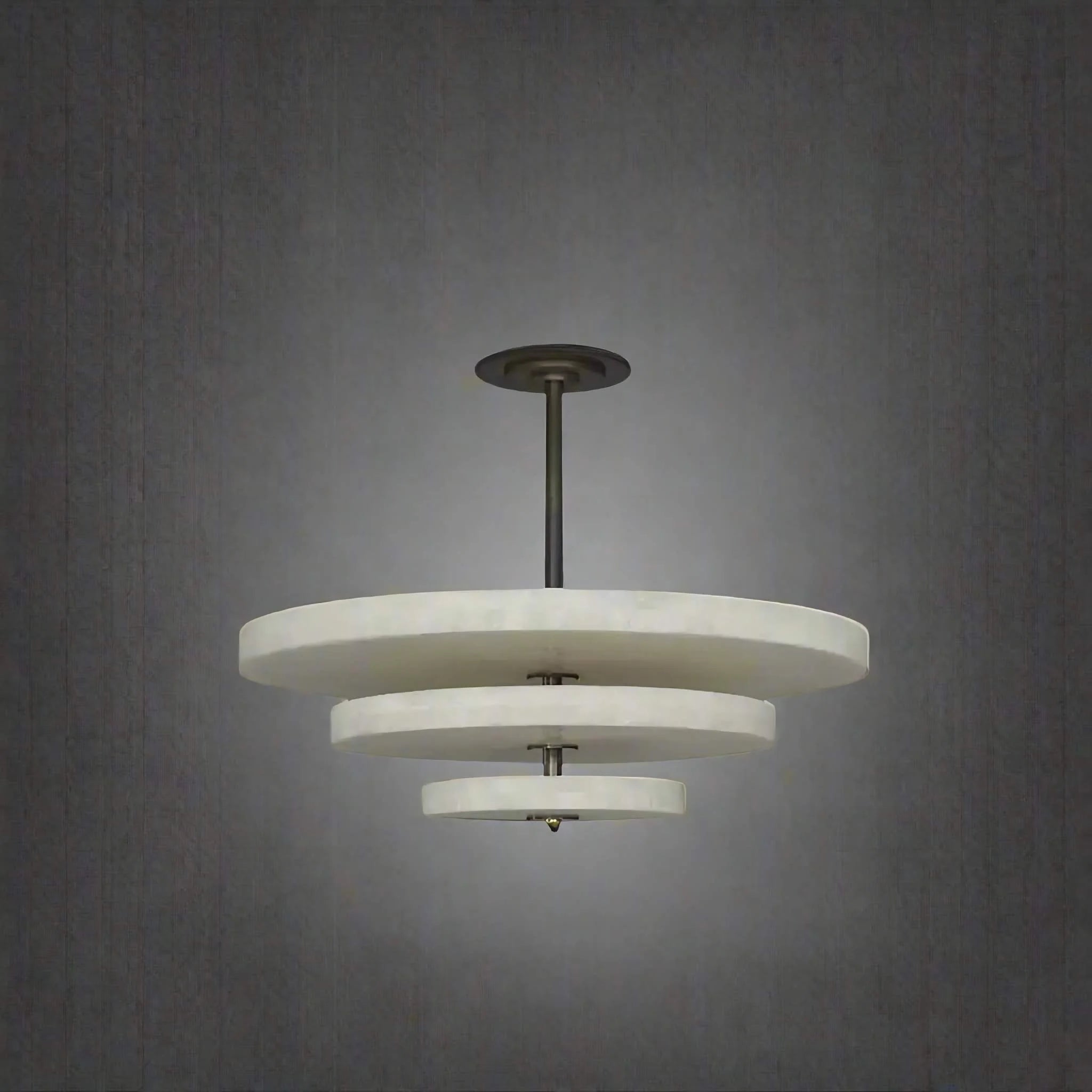 Tiered Alabaster Disc Dining Room Chandelier | Modern Semi Flush Ceiling Light Statement Fixture Architectural Accent