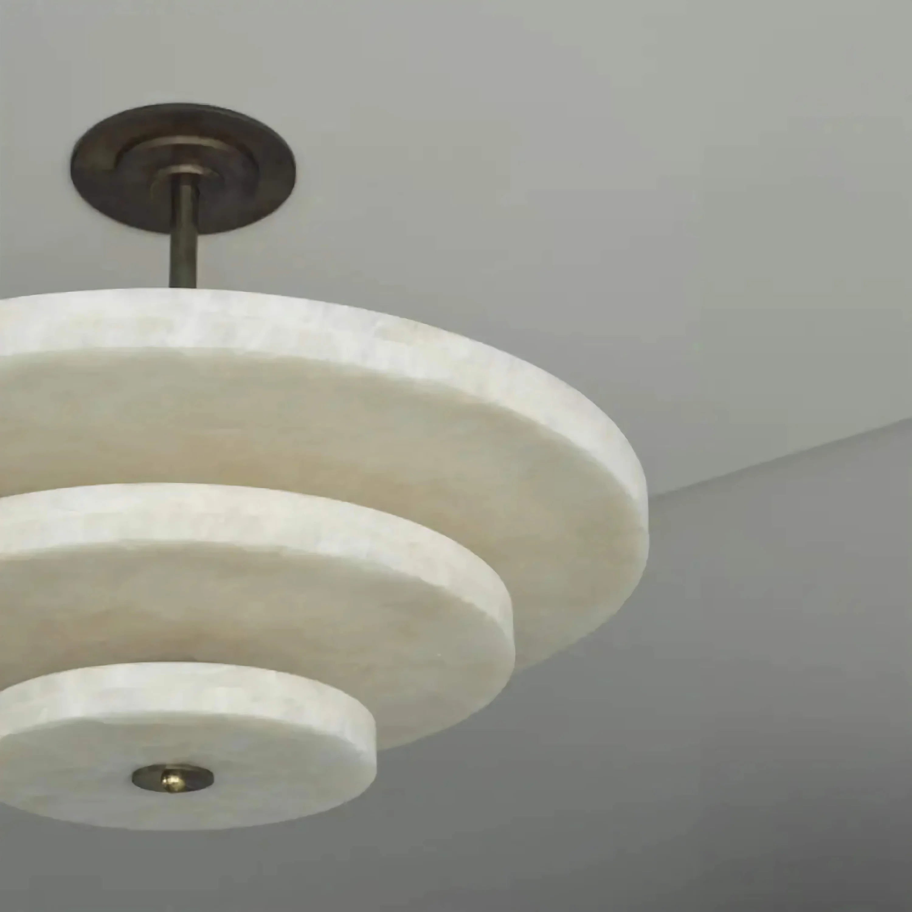 Tiered Alabaster Disc Dining Room Chandelier | Modern Semi Flush Ceiling Light Statement Fixture Architectural Accent