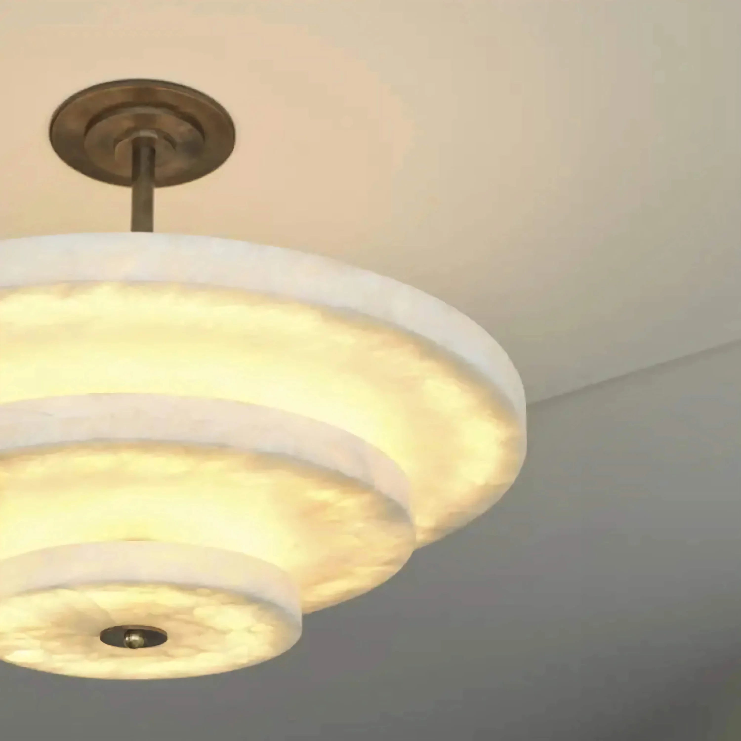 Tiered Alabaster Disc Dining Room Chandelier | Modern Semi Flush Ceiling Light Statement Fixture Architectural Accent
