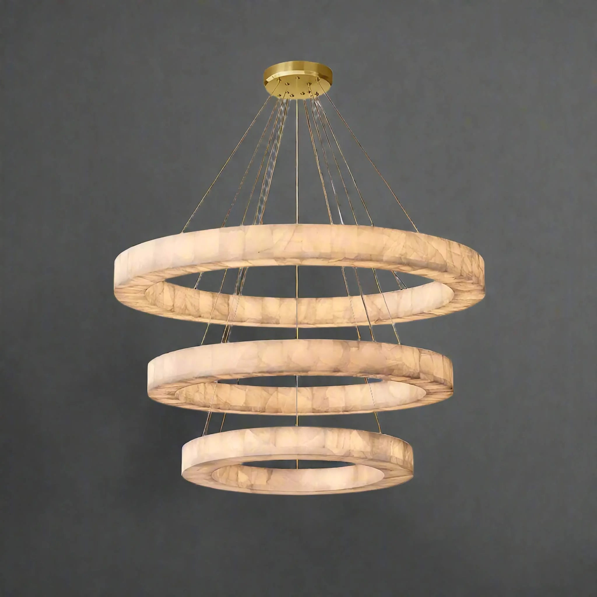 Rivage 3-tier Alabaster Ring Chandelier | Luxury for Stairs Hotels Dining Room Office