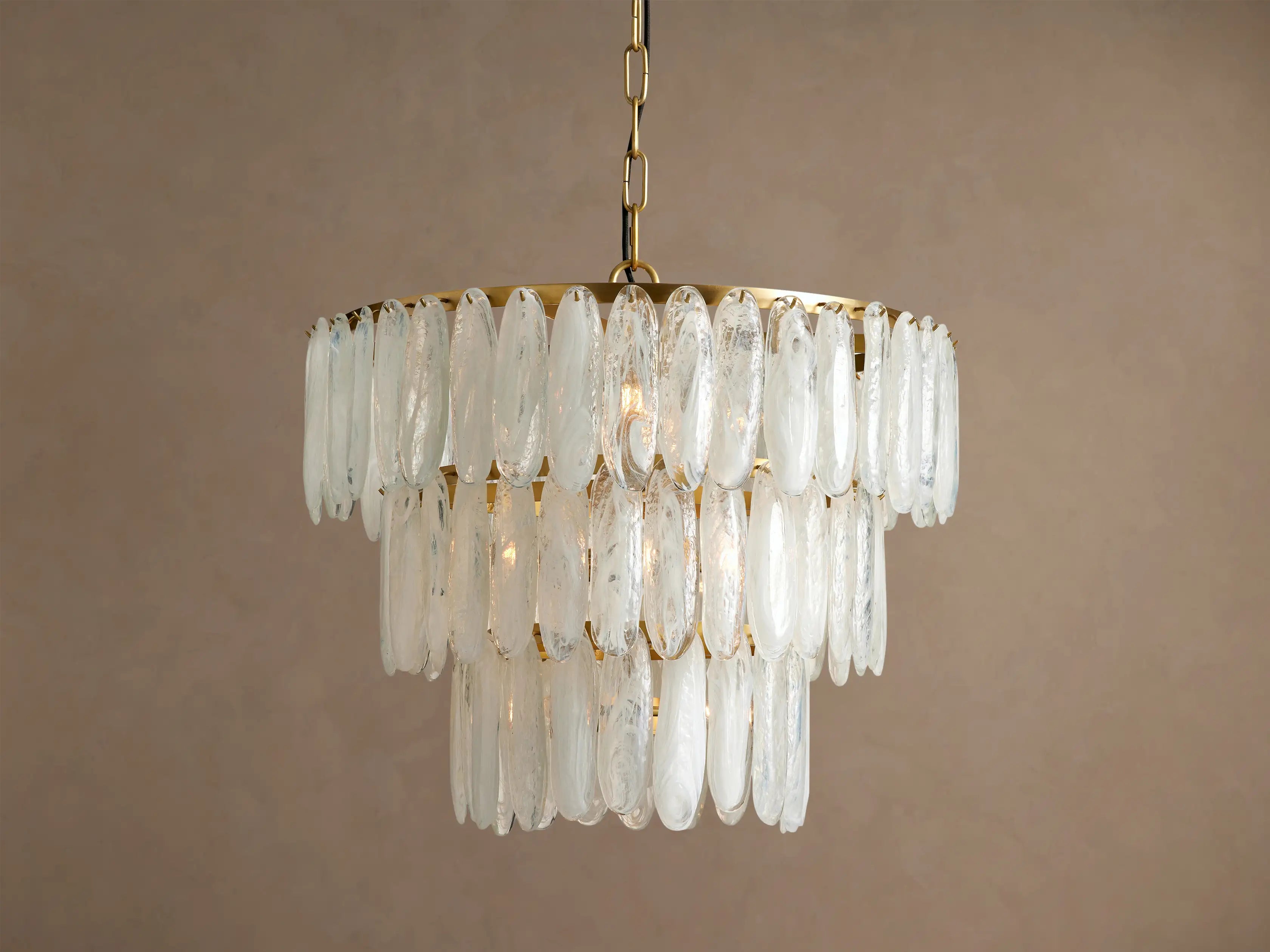 Tiered Glass Chandelier for Entryway | 3 Tier Hand-blown Swirl 26 Inch Solid Brass Art Deco Casalolalights Luxury Lamps