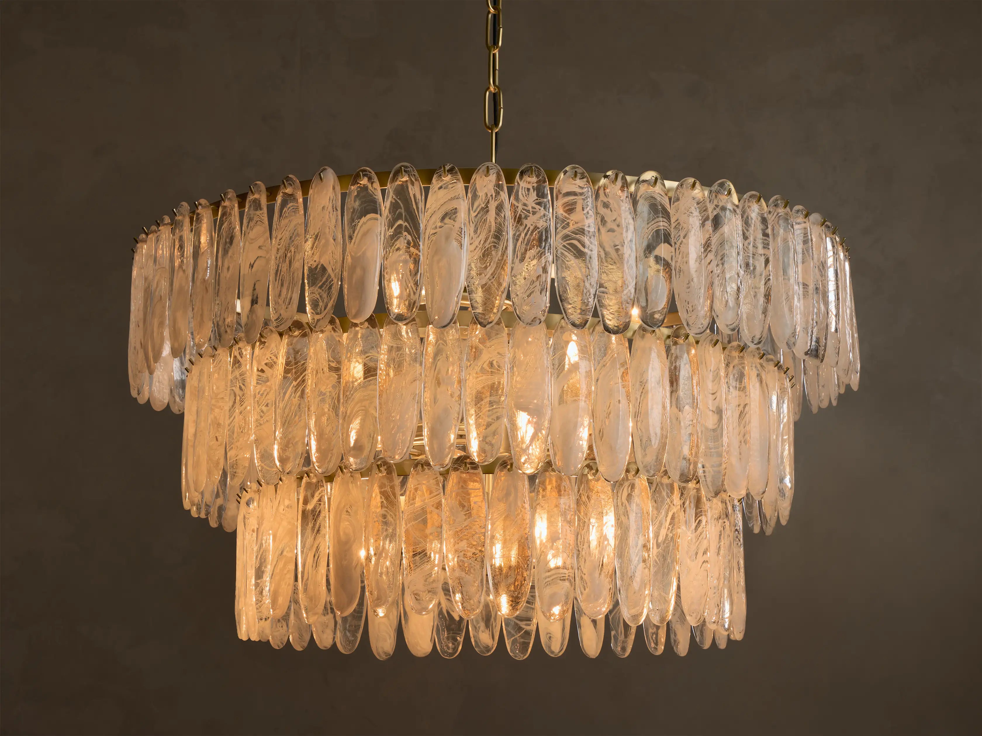 Tiered Glass Chandelier for Dining Room | 3 Tier Hand-blown Swirl 38 Inch Solid Brass Art Deco Casalolalights Luxury