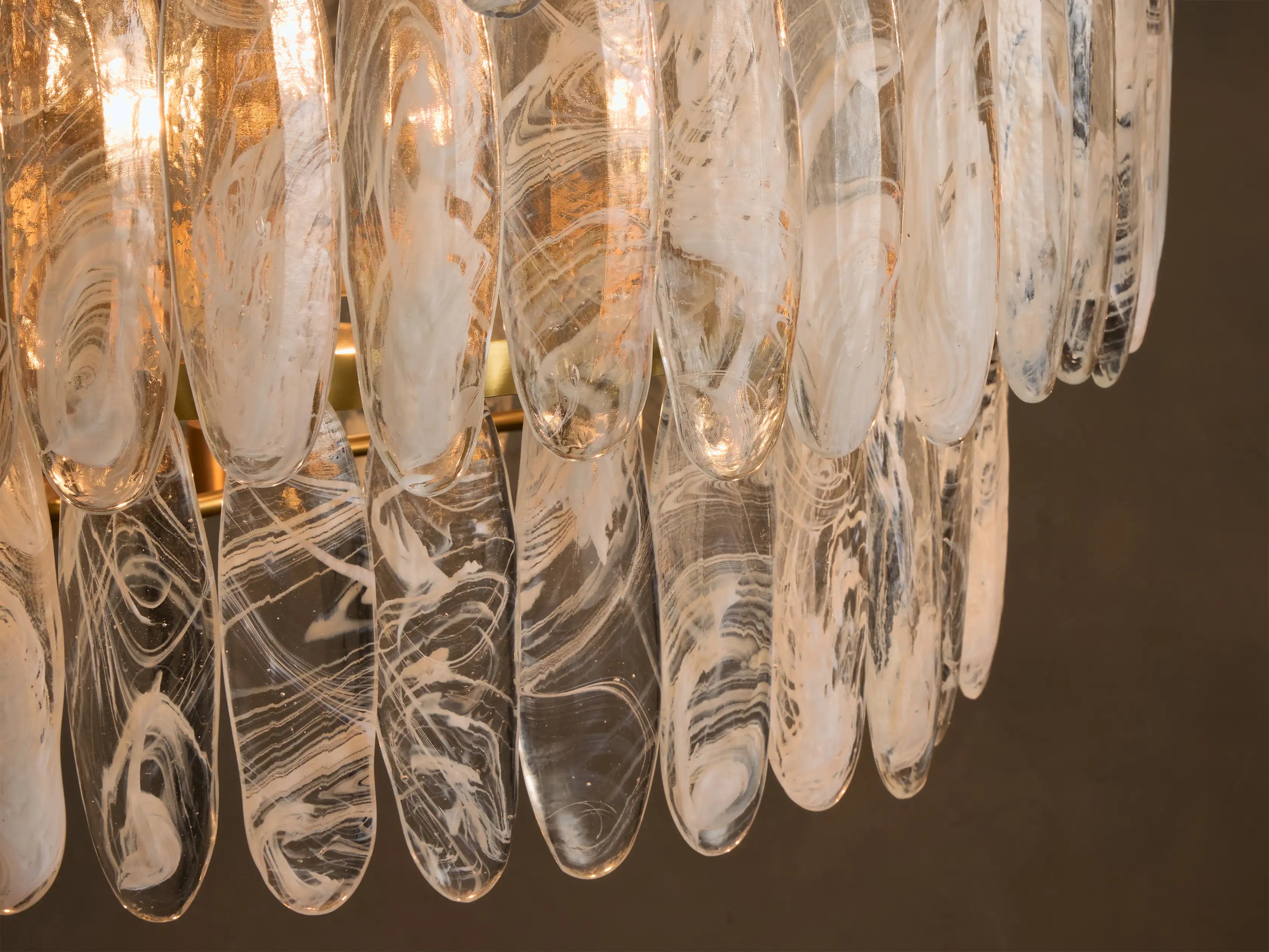 Tiered Glass Chandelier for Dining Room | 3 Tier Hand-blown Swirl 38 Inch Solid Brass Art Deco Casalolalights Luxury