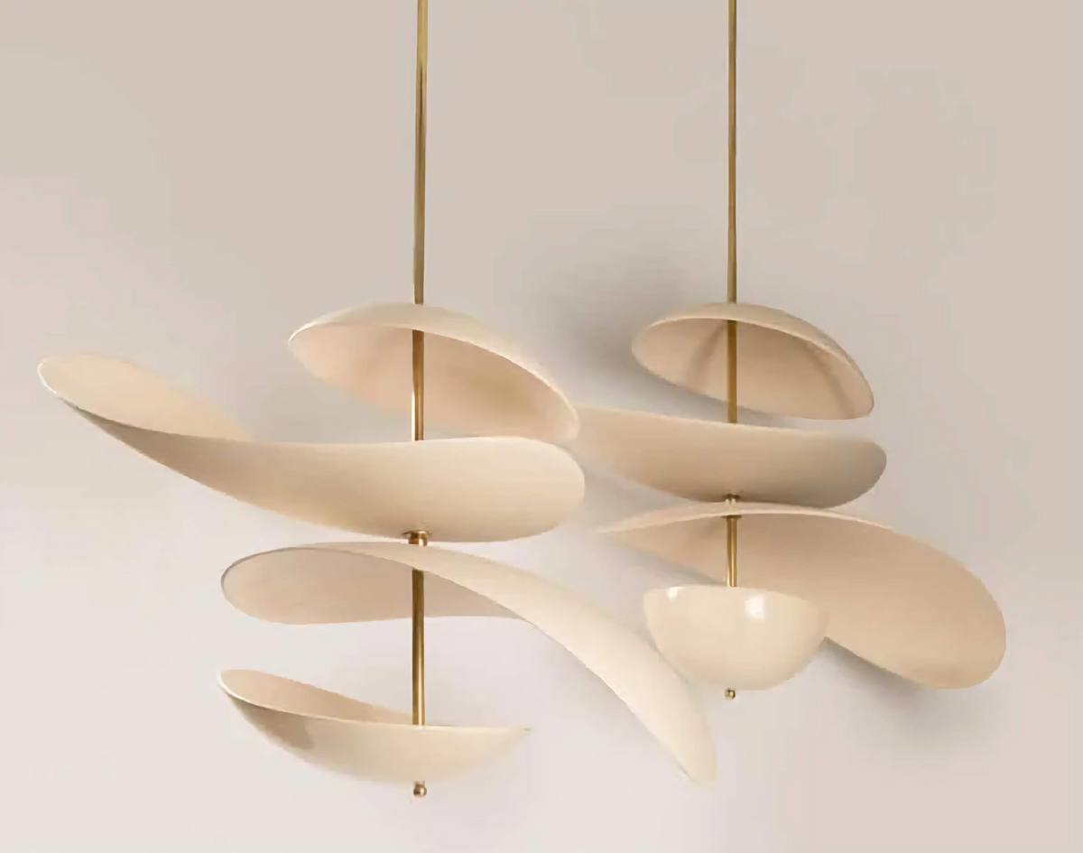 4-tier Ceramic Sculptural Pendant | Curved-tier Brass-stem Light Organic Modern Dining Casalolalights Luxury Lamps