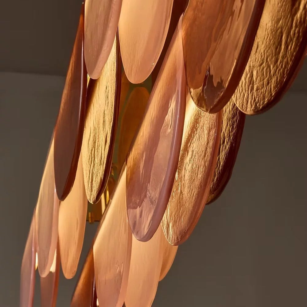 Petalo Linear Chandelier — Hand-Blown Burgundy Glass & Brass | CL89AGPET