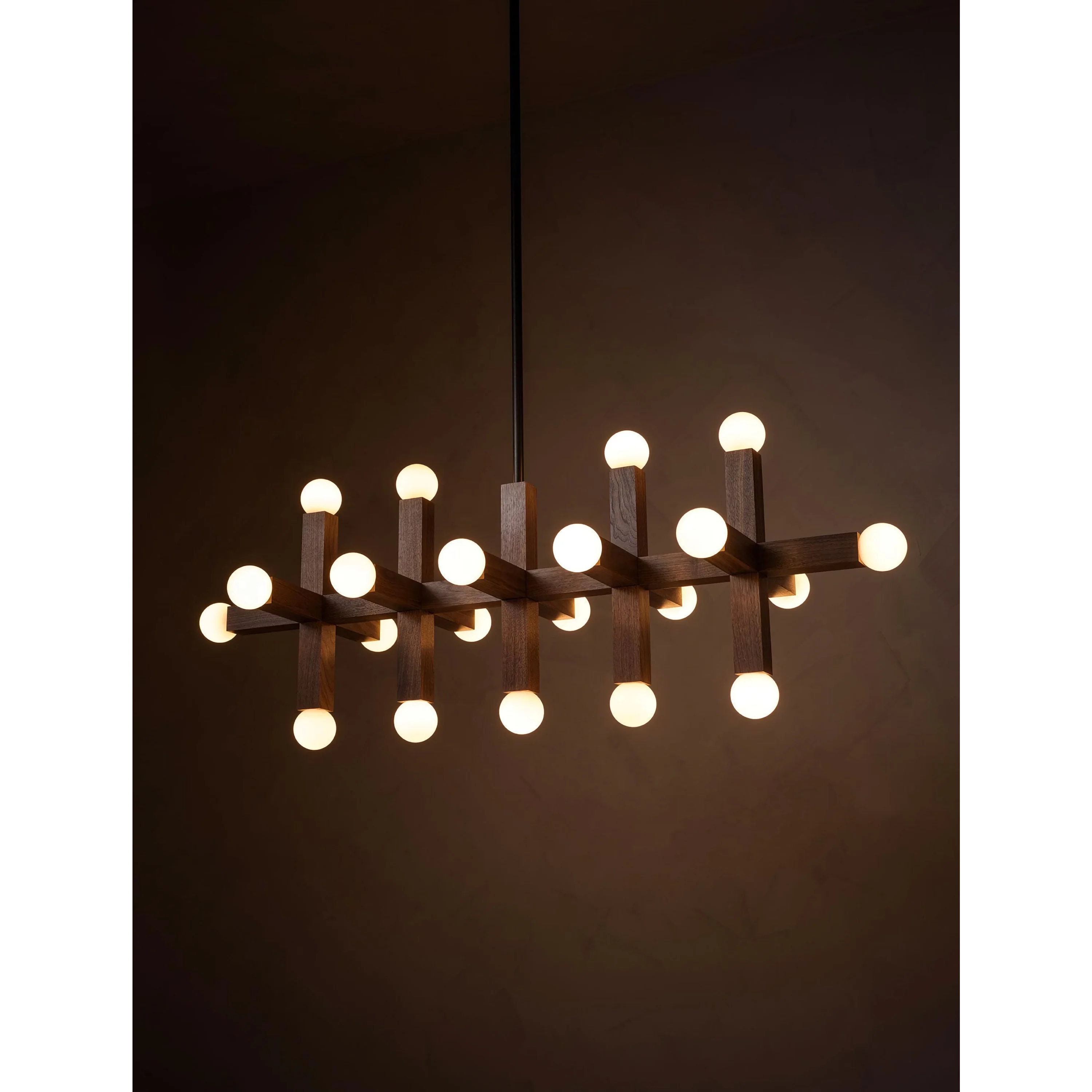 Union 5 20 Light Walnut Grid Chandelier | Sculptural Wood Globe Pendant | Modern Statement Fixture for Dining Room