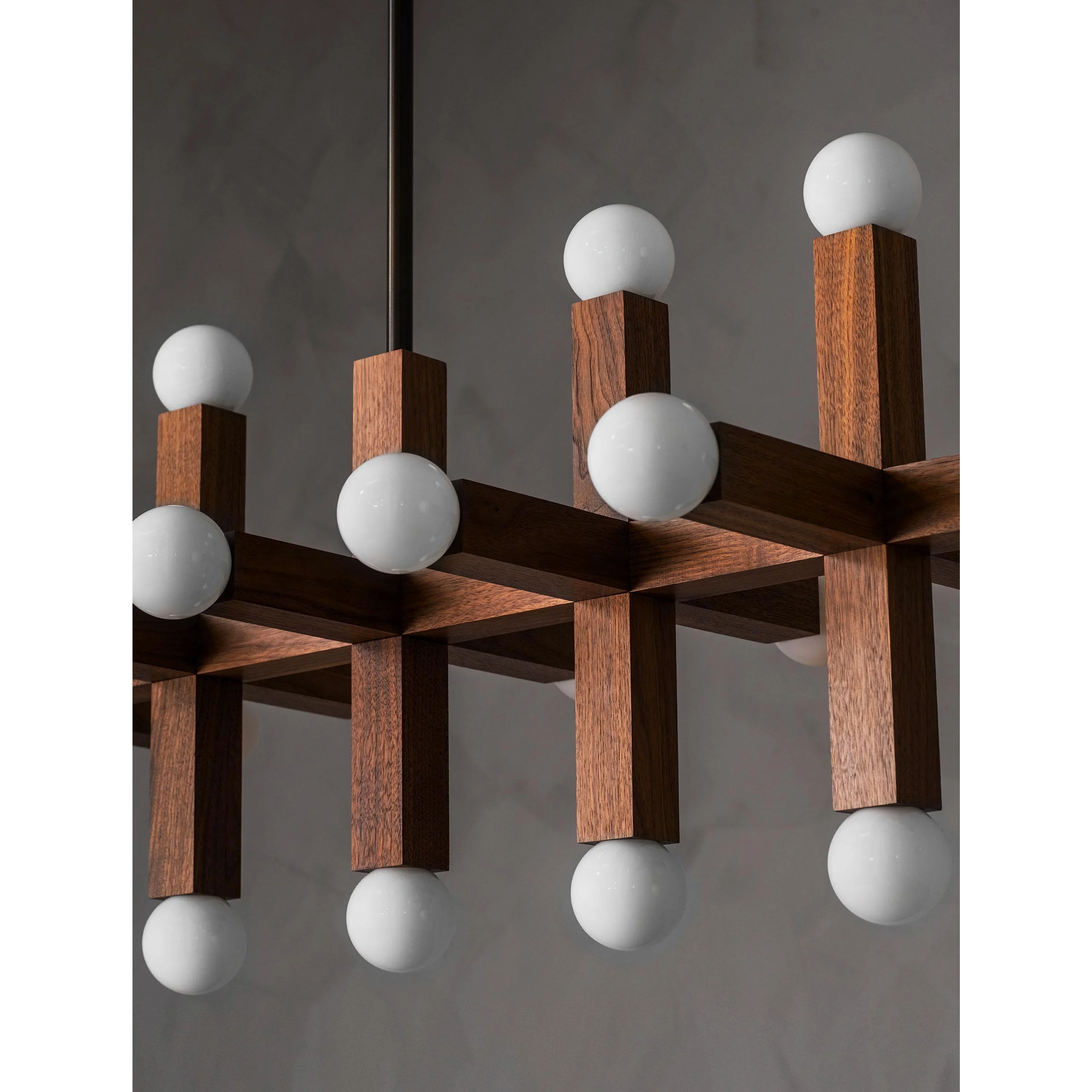 Union 5 20 Light Walnut Grid Chandelier | Sculptural Wood Globe Pendant | Modern Statement Fixture for Dining Room