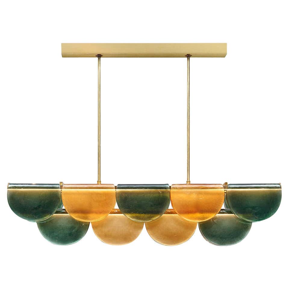 Petalo Linear Chandelier — Hand-Blown Olive Glass & Brass | CL89AGPETV