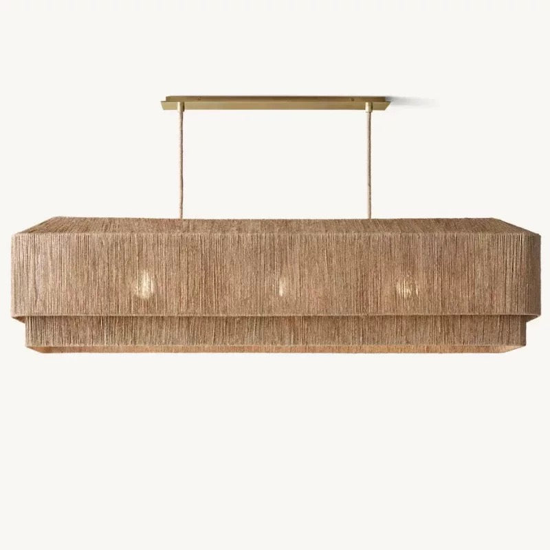 The Salma Linear Suspension | Hand-Woven Rattan & Solid Copper | Natural