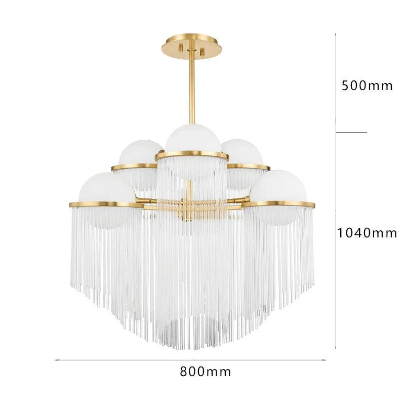 6-light Celestial Crystal Chandelier | Cascading Glass-rod Brass Art Deco Dining & Living Casalolalights Luxury Lamps