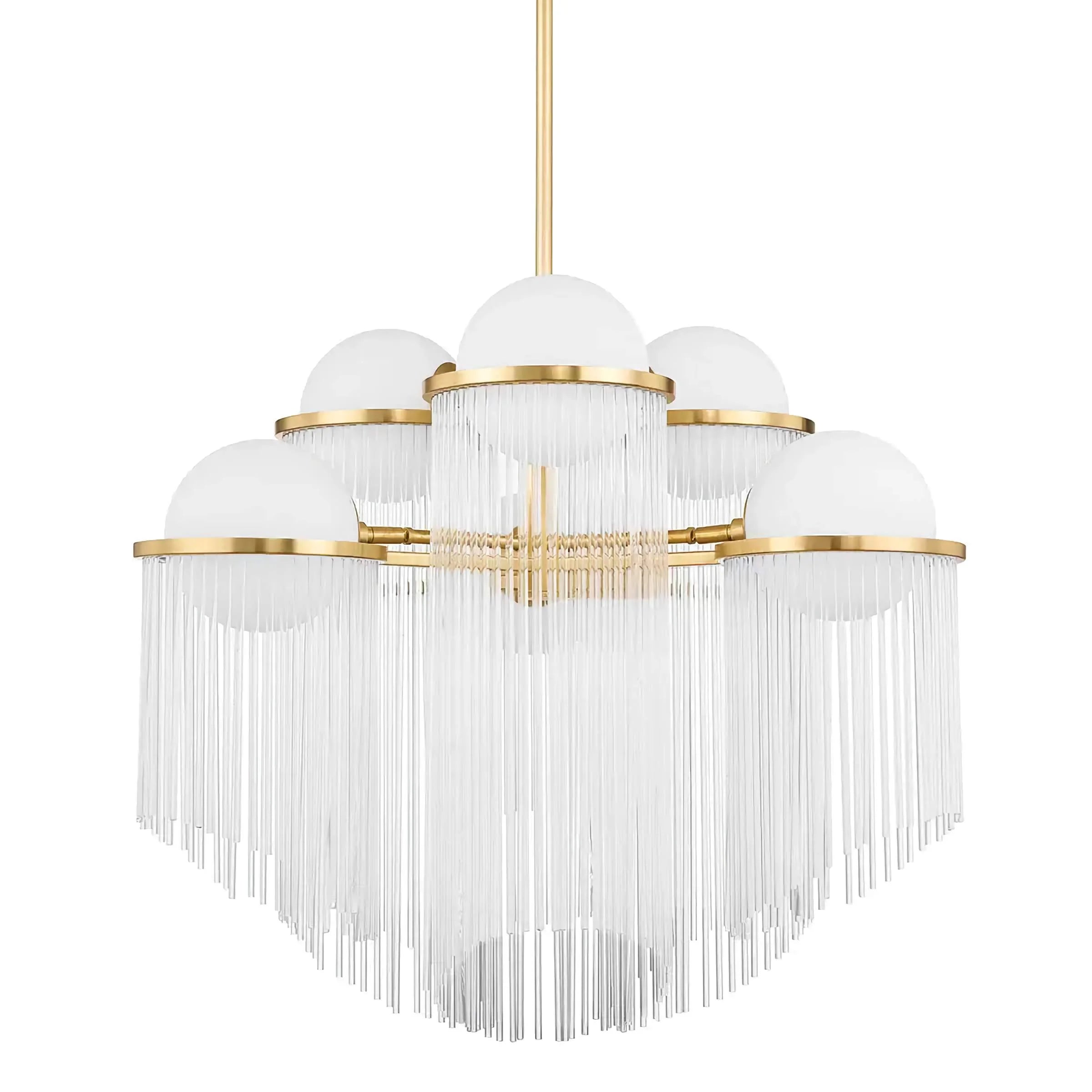 6 Light Crystal Chandelier | Tiered Brass Globe Dining Room | Modern Art Deco Lighting