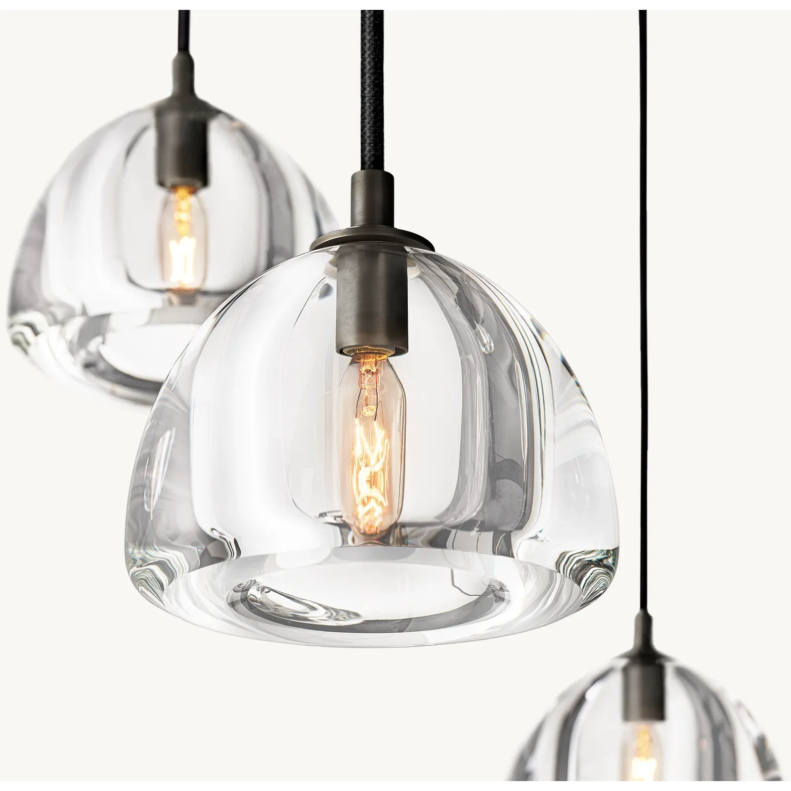 Black Iron & Smoke Glass 7 Light Arch Chandelier | Modern Dining Room Pendant Lighting Statement Fixture