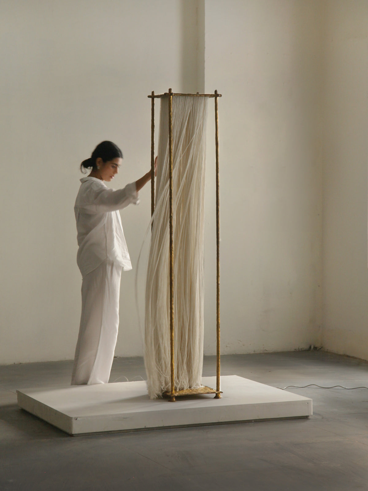 CASCADE SILK TASSEL COLUMN FLOOR LAMP | 183CM ANTIQUE BRASS SCULPTURAL SERIES