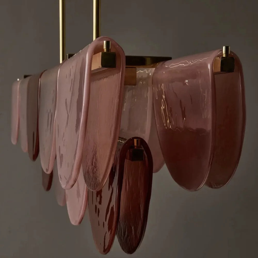 Petalo Linear Chandelier — Hand-Blown Burgundy Glass & Brass | CL89AGPET