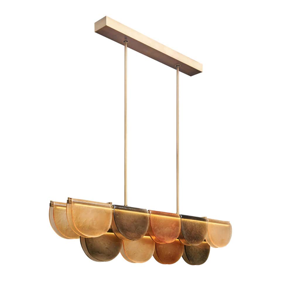 Petalo Linear Chandelier — Hand-Blown Orange Glass & Brass | CL89AGPETO