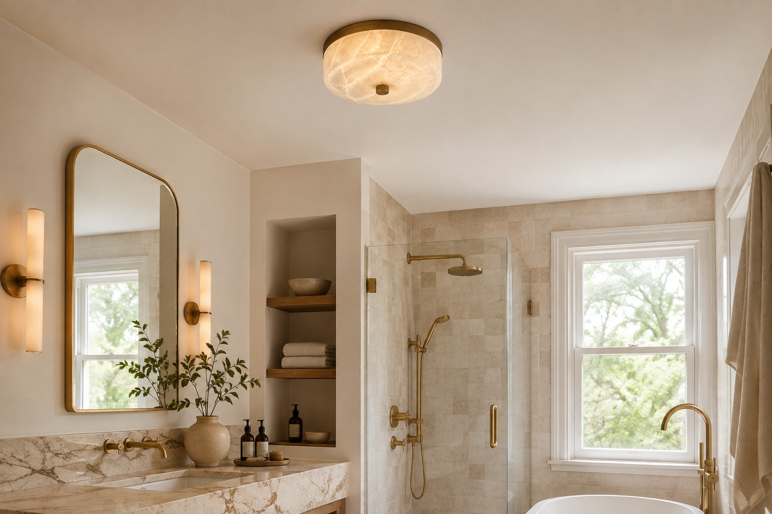 White ALABASTER & AGED BRASS FLUSH MOUNT | CLPAAFM56W