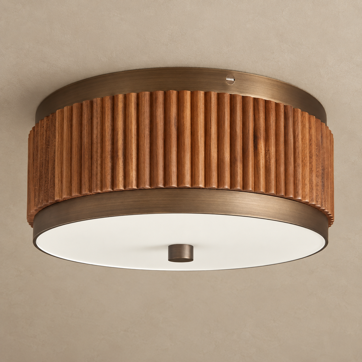 CANNETO FLUTED WOOD FLUSH MOUNT | BRASS & GLASS | CLCNT120BR