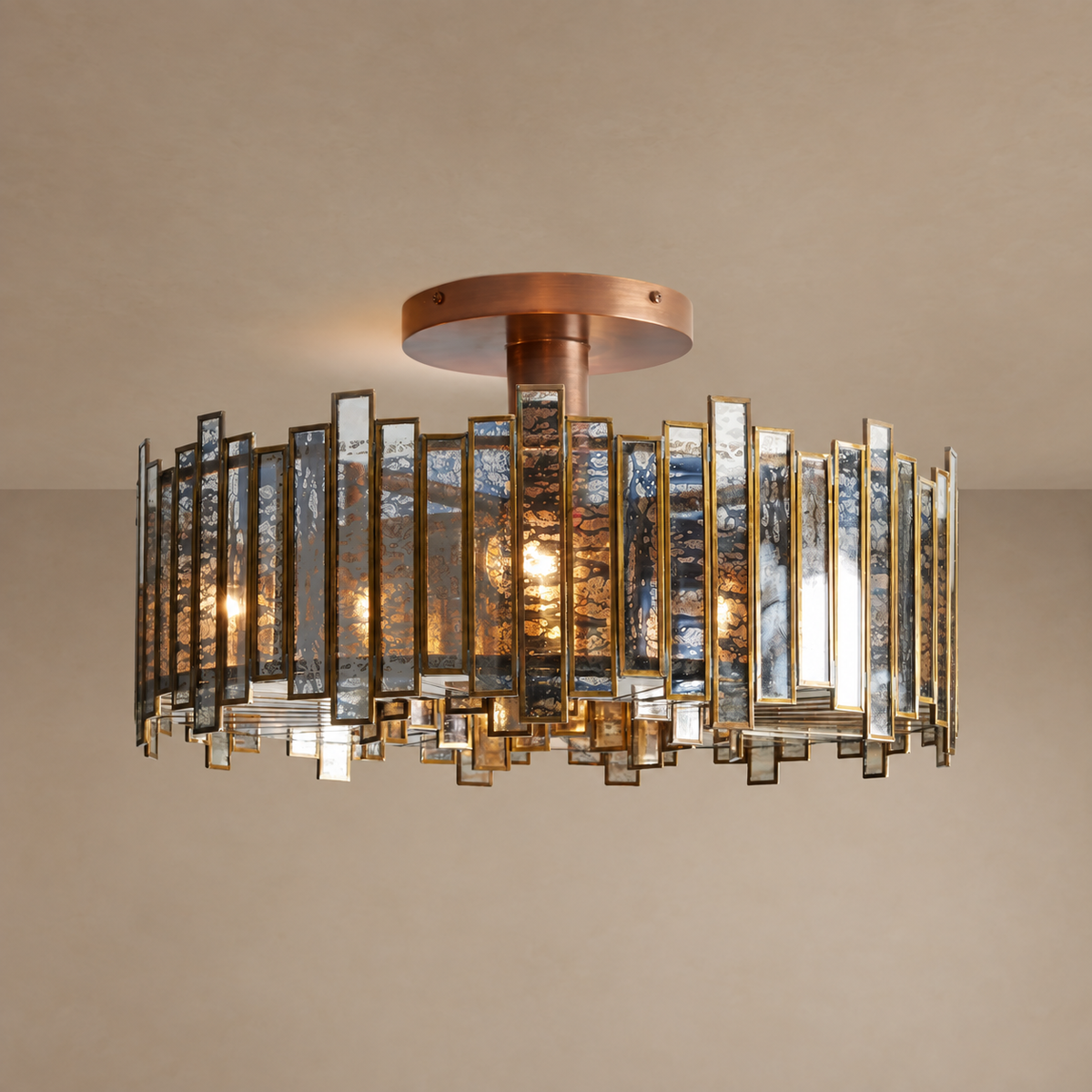SPECCHIO ANTIQUATO FLUSH MOUNT | ANTIQUE COPPER & MIRRORED GLASS | CLSPC2012