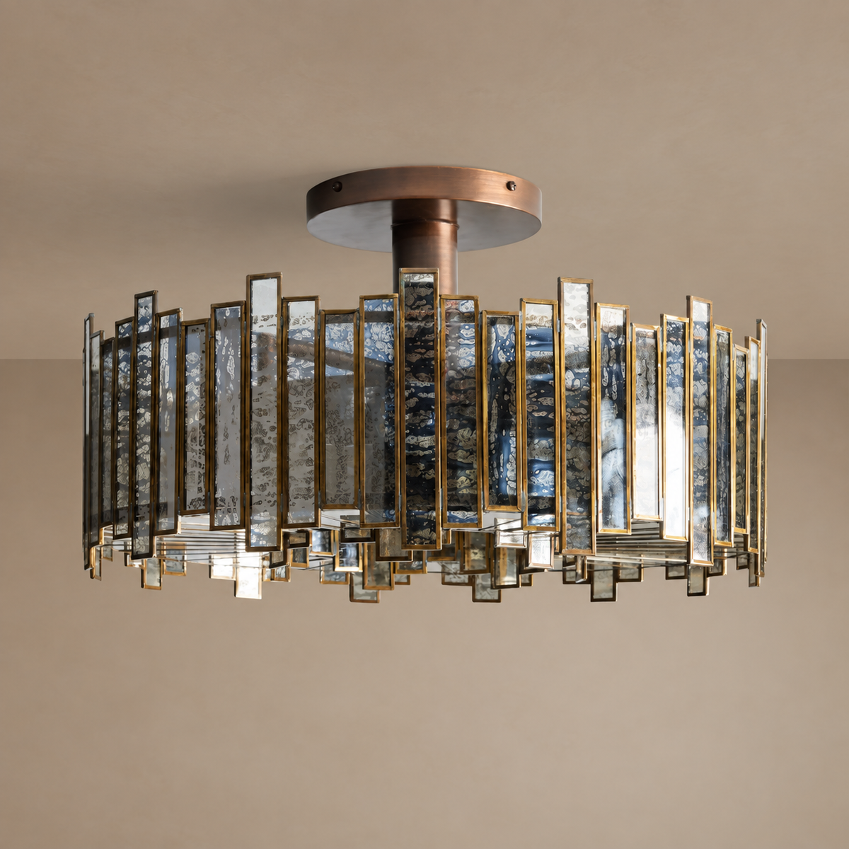SPECCHIO ANTIQUATO FLUSH MOUNT | ANTIQUE COPPER & MIRRORED GLASS | CLSPC2012