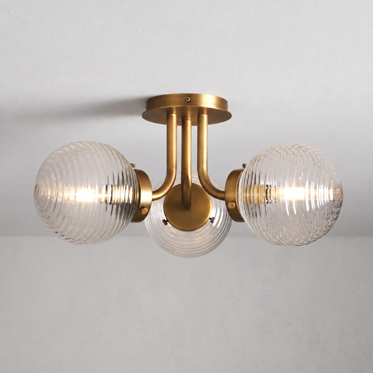 SFERA TRE FLUSH MOUNT | RIBBED GLASS & BRASS | CLSF4903BR