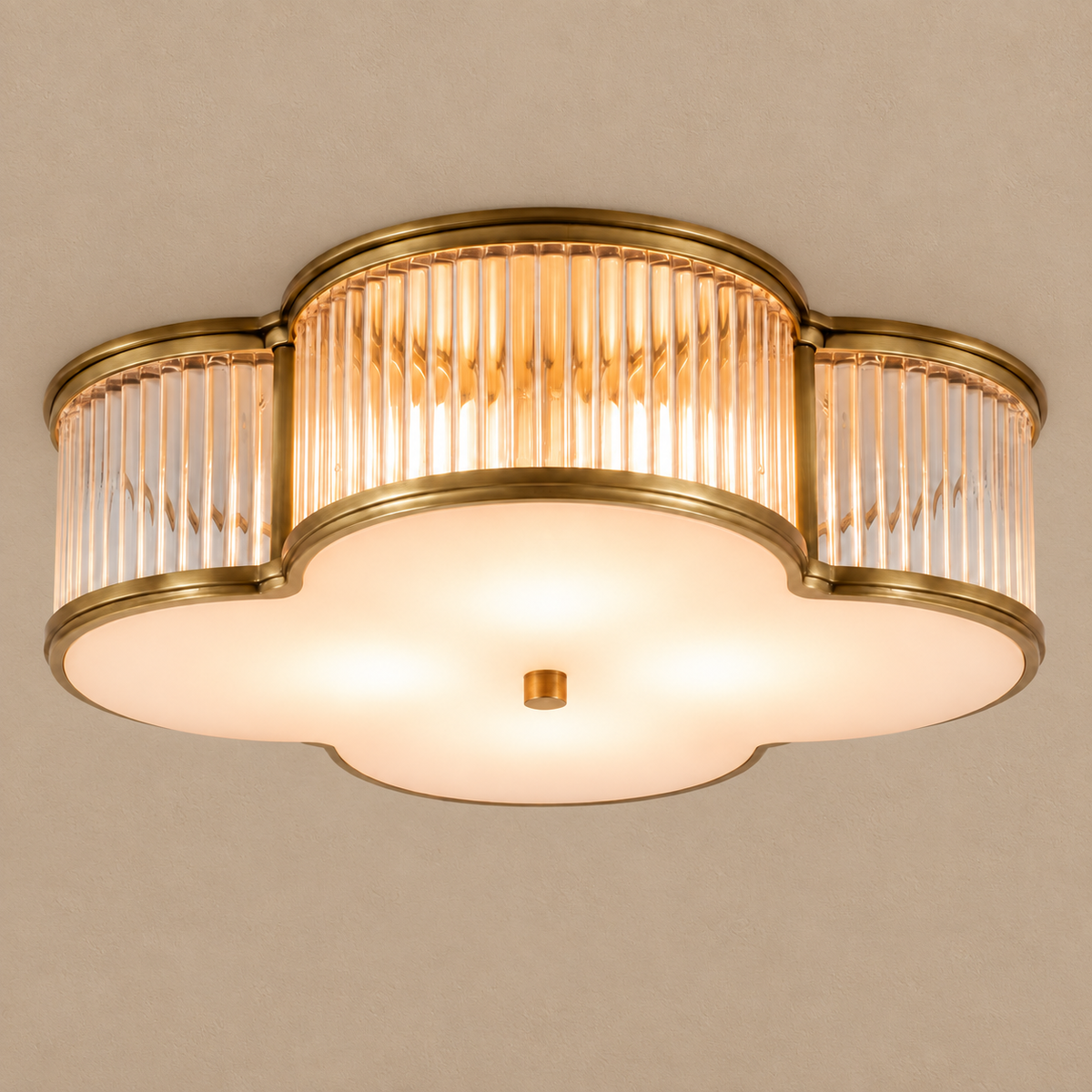 QUADRIFOGLIO FLUTED GLASS FLUSH MOUNT | ANTIQUE BRASS | CLQDF401NBCG
