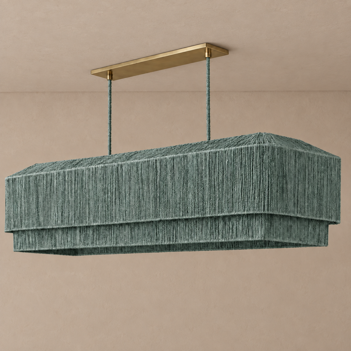 The Salma Linear Chandelier | Green Rattan & Copper | CLSLM-GR