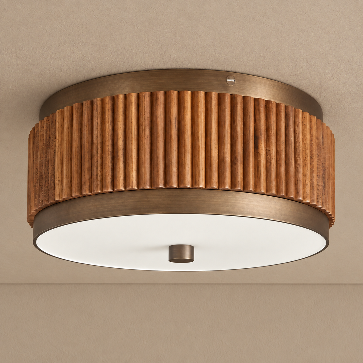CANNETO FLUTED WOOD FLUSH MOUNT | BRASS & GLASS | CLCNT120BR