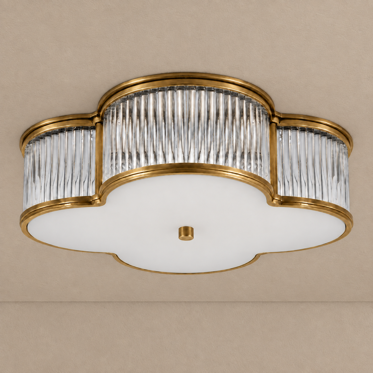 QUADRIFOGLIO FLUTED GLASS FLUSH MOUNT | ANTIQUE BRASS | CLQDF401NBCG
