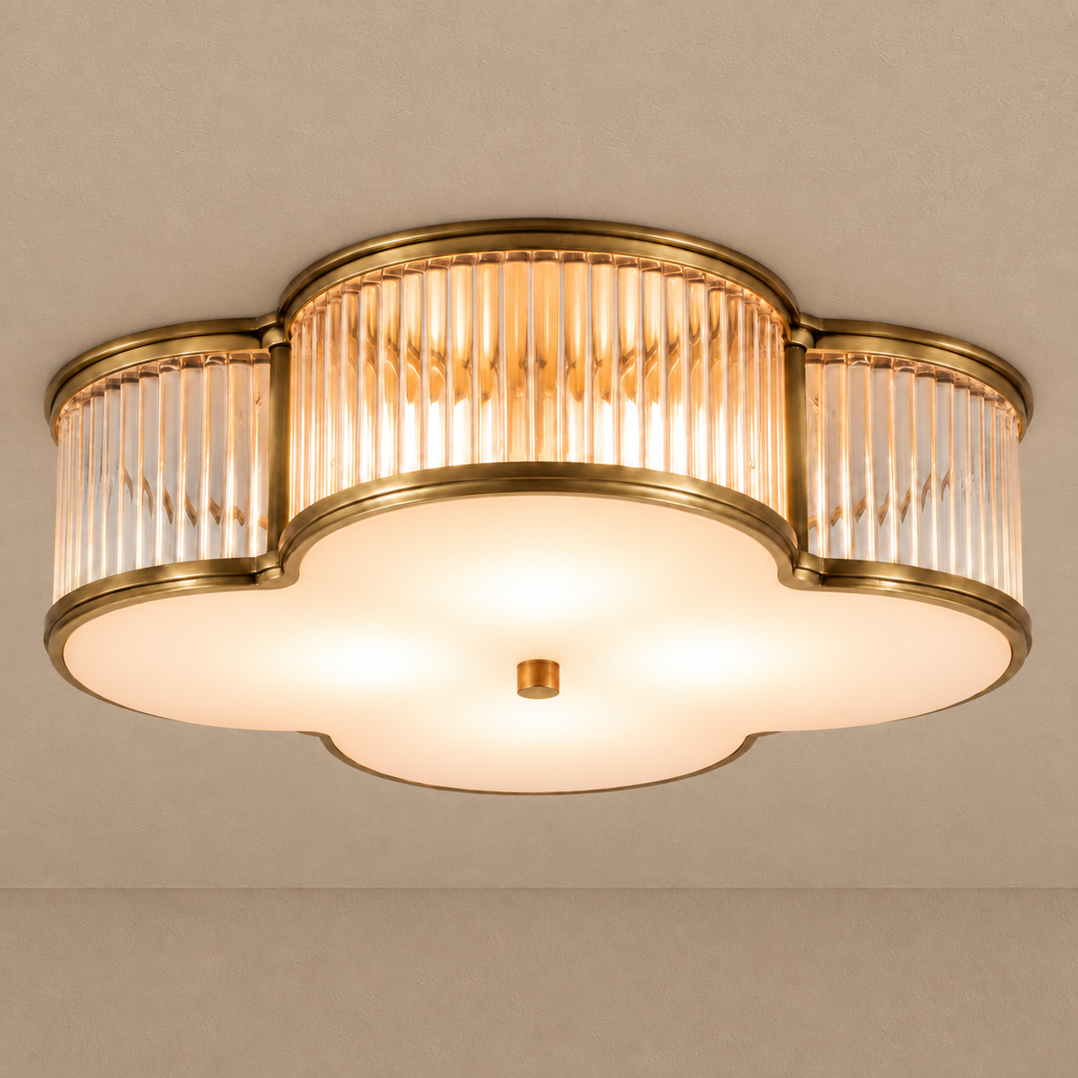 QUADRIFOGLIO FLUTED GLASS FLUSH MOUNT | ANTIQUE BRASS | CLQDF401NBCG