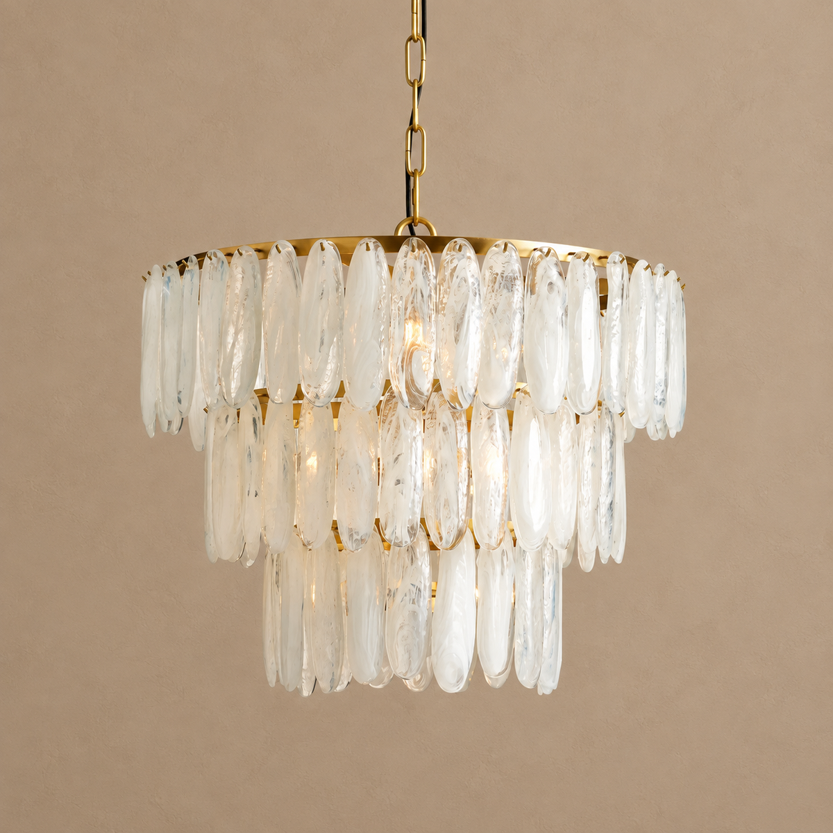 SWIRLED GLASS CHANDELIER | 3-TIER BRASS | CLSWL067BR