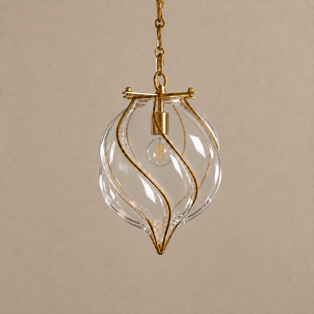 The Belluno Lantern | Clear Glass & Brass Pendant | CLND038-C