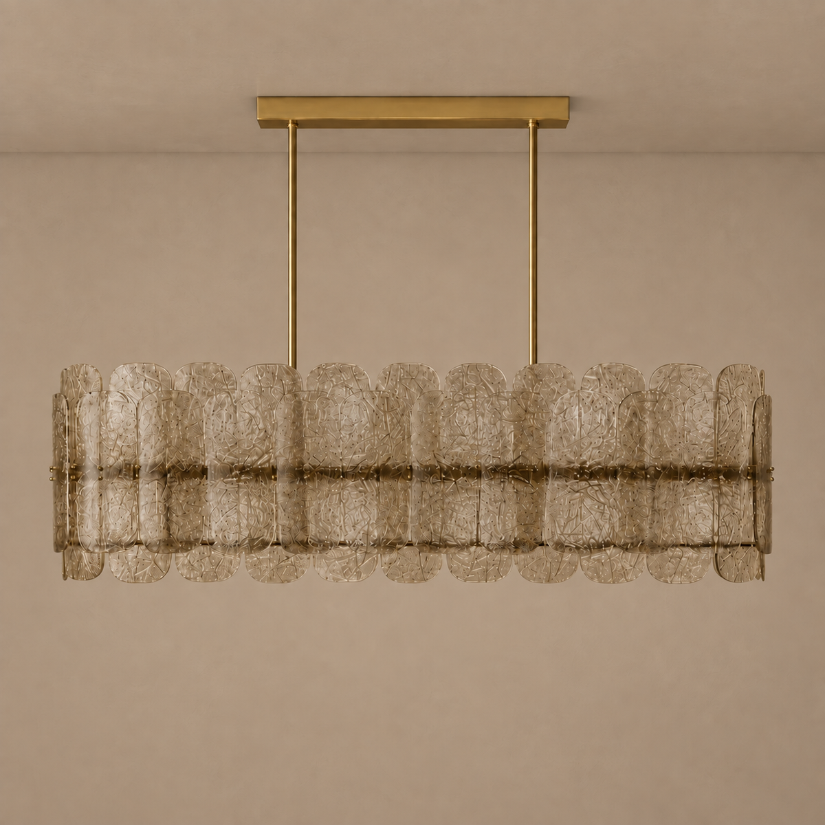 The Nocturne Linear Chandelier | Smoky Art Glass & Brass | CLND008L
