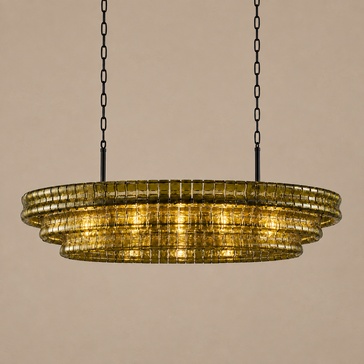 Bellatrix Long Chandelier | Green Curved Glass | CLND020G