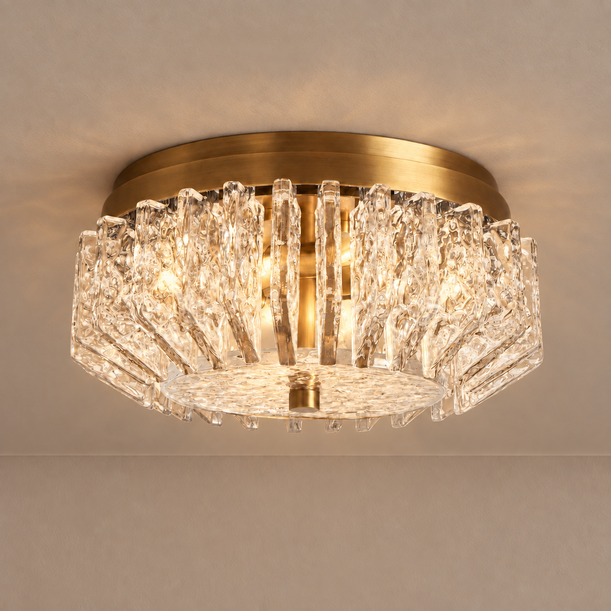 Vetro Ottone Flush Mount | Textured Glass & Brass | CLVO150BR