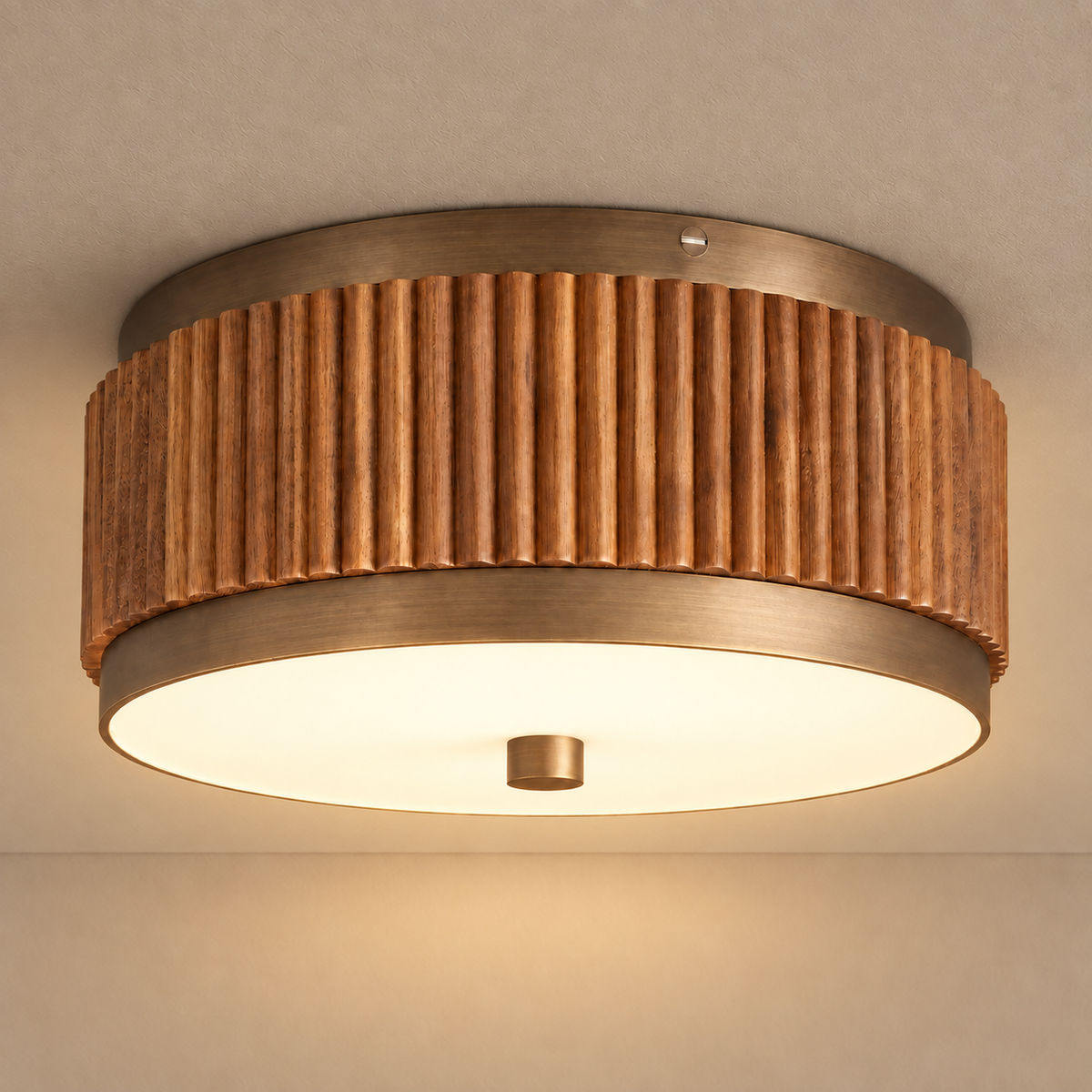 Canneto Fluted Wood Flush Mount | Brass & Glass | CLCNT120BR
