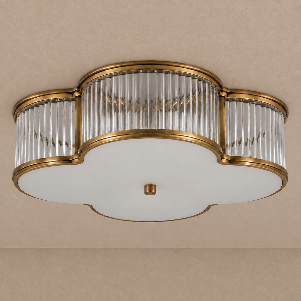 Quadrifoglio Fluted Glass Flush Mount | Antique Brass | CLQDF401NBCG