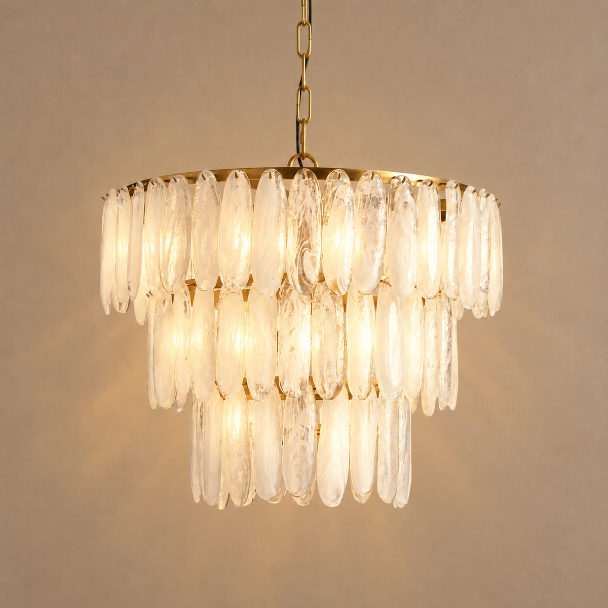 Swirled Glass Chandelier | 3-Tier Brass | CLSWL067BR